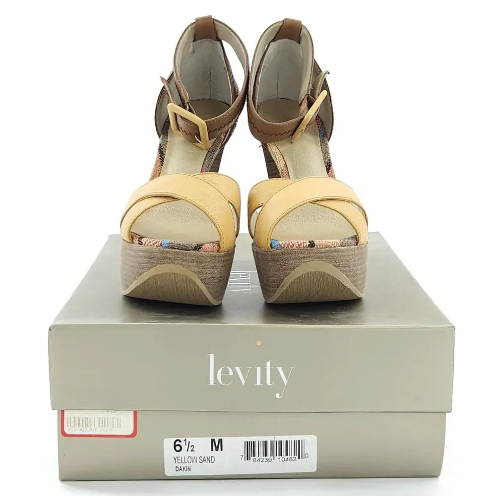 Vtg Levity Platform Heels 6.5 Yellow Chunky Sky‎ High Boho Y2K 70s Retro 5
